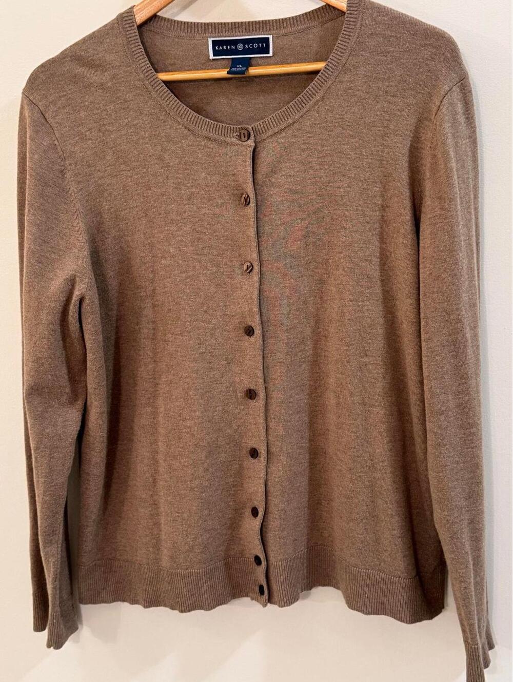 Karen Scott Women's XL Brown Cardigan Sweater